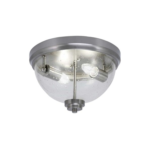 Brushed Nickel Two-Light Flush Mount with Clear Bubble Glass, image 1