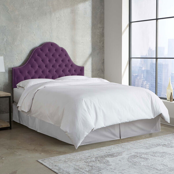 King Velvet Aubergine 78-Inch Nail Button Tufted Arch Headboard, image 2