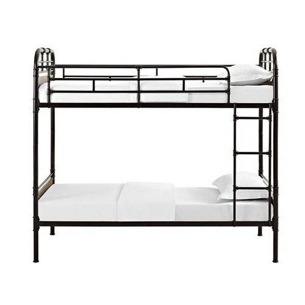 Twin over Twin Metal Wood Bunk Bed - Black, image 5
