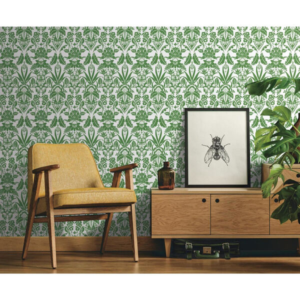 Conservatory Green Botanical Damask Wallpaper – SAMPLE SWATCH ONLY, image 2