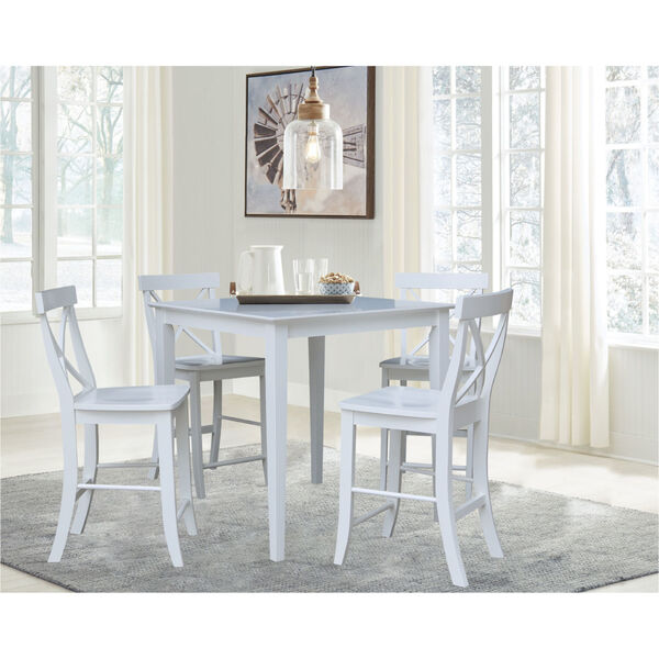 White 36-Inch Counter Height Dining Table with Four X-Back Stool, Set of Five, image 1