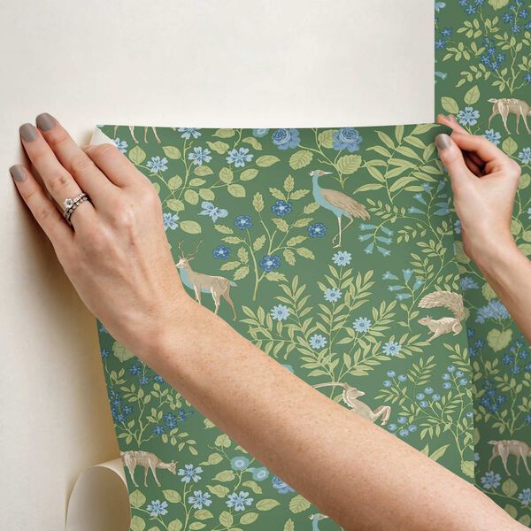 Woodland Floral Meadow Green Peel and Stick Wallpaper, image 5