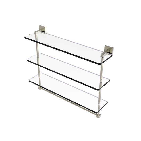 Montero Polished Nickel 22-Inch Triple Tiered Glass Shelf with Integrated Towel Bar, image 1