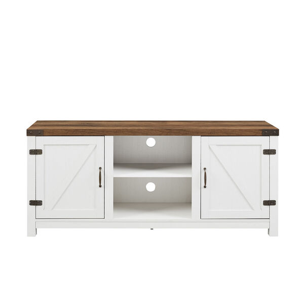 Reclaimed Barnwood and Brushed White Double Barn Door TV Stand, image 5