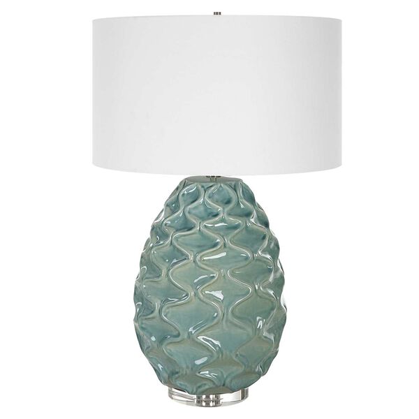 Laced Up Sea Foam and White Glass Table Lamp, image 1