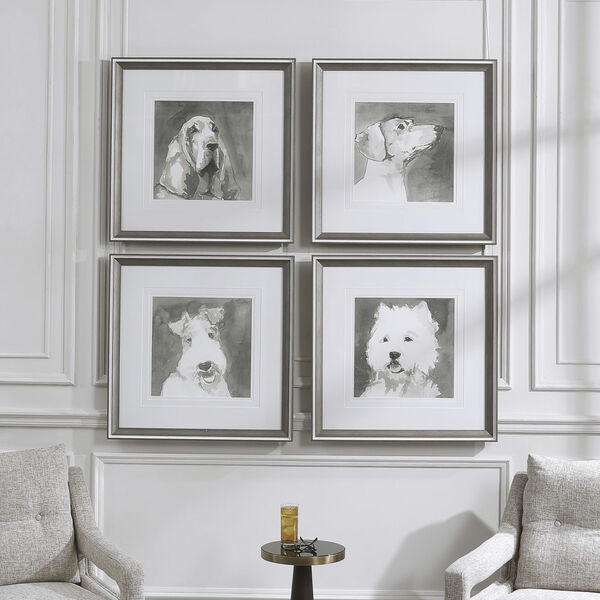 Modern Dogs Taupe and White Framed Prints, Set of 4, image 1