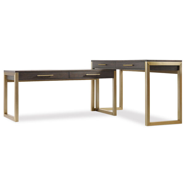 Curata Dark Wood and Gold Short Left, Right, Freestanding Desk, image 2