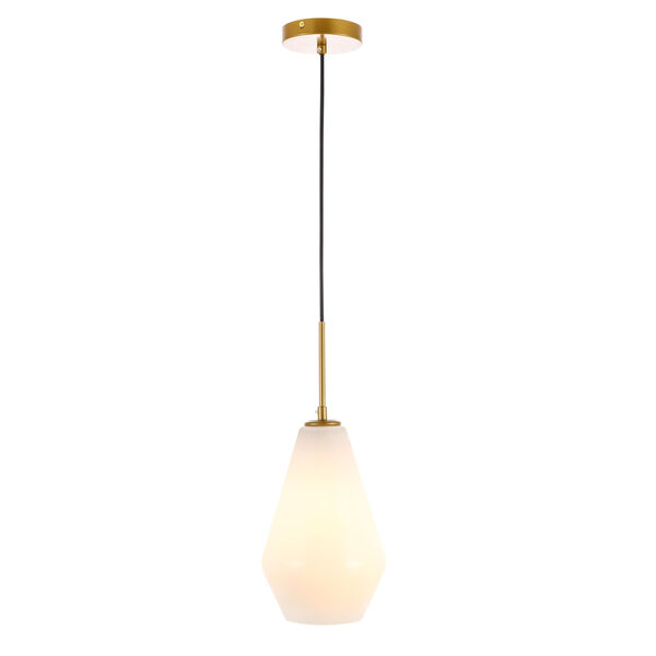 Gene Brass Seven-Inch One-Light Mini Pendant with Frosted White Glass, image 4