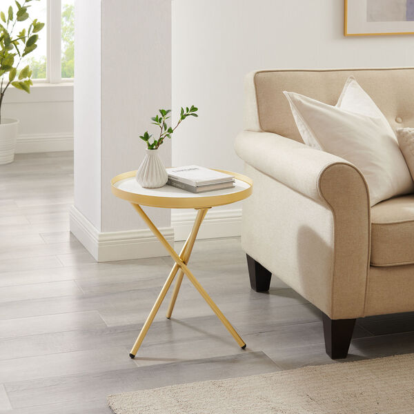 Trebent Gold and White Side Table, image 2