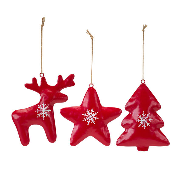 Red Tree Deer Star Ornament, Set of 12, image 1