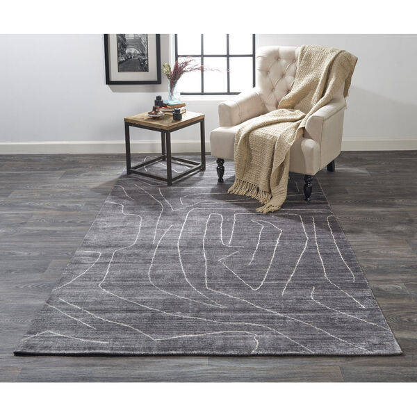 Lennox Modern Abstract Minimalist Gray Ivory Rectangular: 3 Ft. 6 In. x 5 Ft. 6 In. Area Rug, image 2