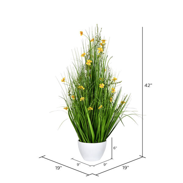 Green and Yellow 42-Inch Cosmos Grass with White Pot, image 2