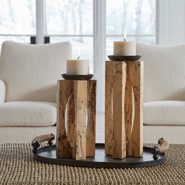 Ilva Brown Wood Candleholders, Set of Two, image 2