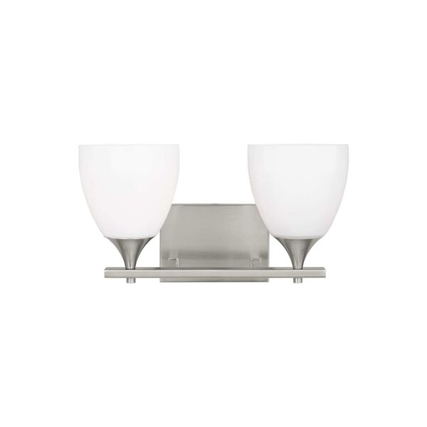 Toffino Brushed Silver Two-Light Bath Vanity with Milk Glass by Drew and Jonathan, image 1