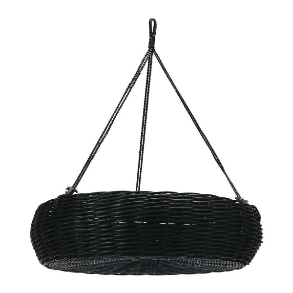 Black Hand-Woven Hanging Rattan Basket with Jute Rope Hanger, image 2