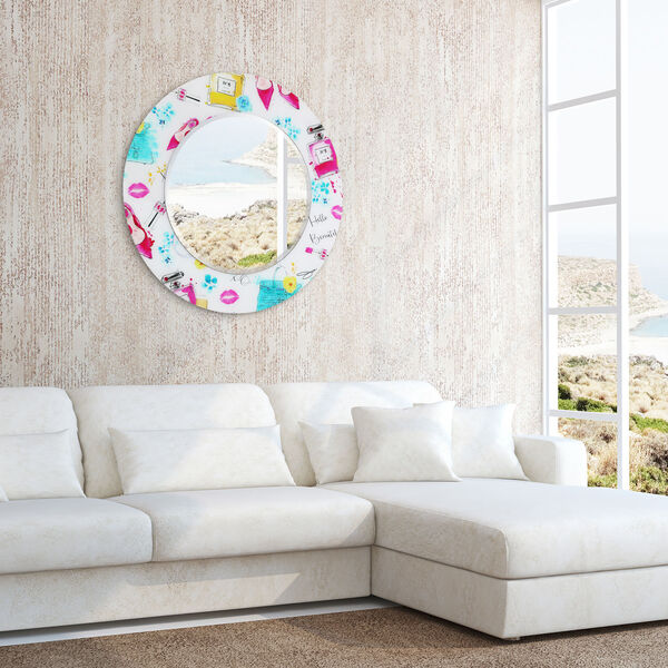 Beautiful Pink 36 x 36-Inch Round Beveled Wall Mirror, image 6