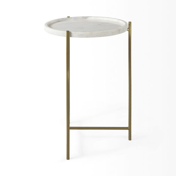 Stella White and Gold Round Marble Top End Table, image 4