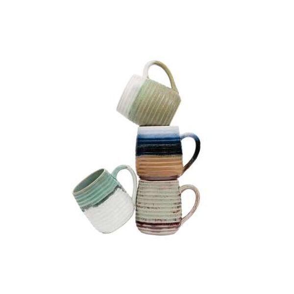 Multicolor Ribbed Sides Stoneware Coffee Mug, Set of 4, image 2