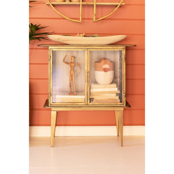 Antique Brass Glass Two Door Cabinet, image 1