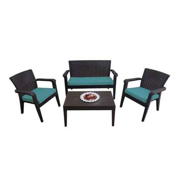 Alaska Brown Teal Four-Piece Outdoor Seating Set with Cushion, image 1