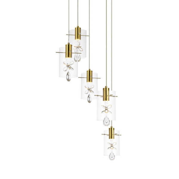 Hana Gold 19-Inch Five-Light LED Pendant with Royal Cut Clear Crystal, image 3