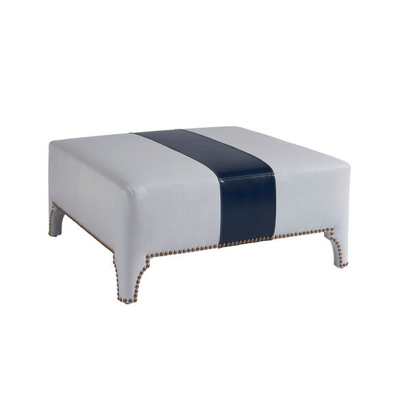Upholstery Gray and Blue Sheffield Leather Cocktail Ottoman, image 1