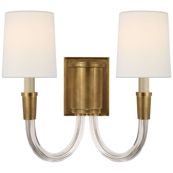 Vivian Double Sconce in Hand-Rubbed Antique Brass with Linen Shades by Thomas O'Brien, image 1