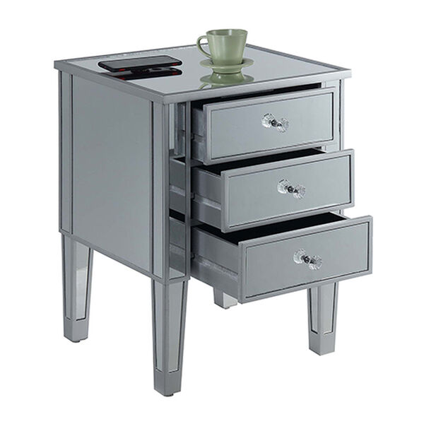 Gold Coast Silver Three Drawer Mirrored End Table, image 2