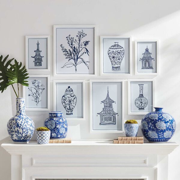 Blue White Chinoiserie Gallery Wall Art, Set of Eight, image 1