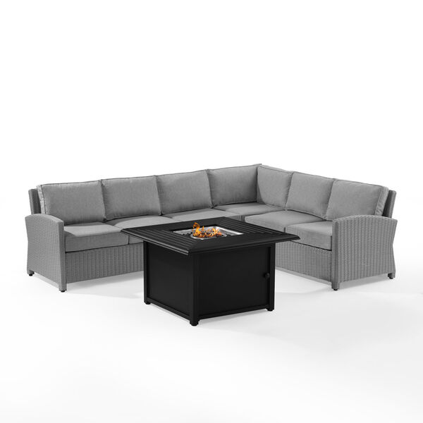 Bradenton Gray Wicker Sectional Set with Fire Table, Five-Piece, image 2
