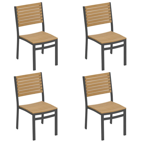 Travira Natural Tekwood Seat and Carbon Powder Coated Aluminum Frame Side Chair , Set of Four, image 1
