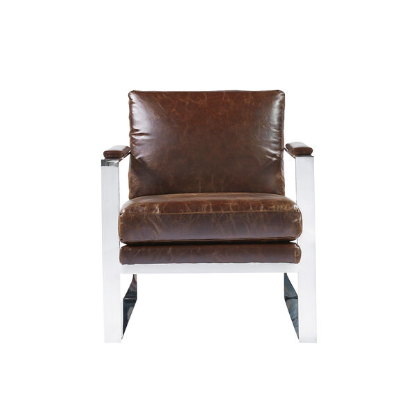 Curated Brown Corbin Stainless Steel Accent chair in Brompton Brown Leather, image 1