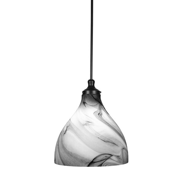 Juno Matte Black 16-Inch One-Light Stem Hung Pendant with Onyx Swirl Glass Shade, image 1