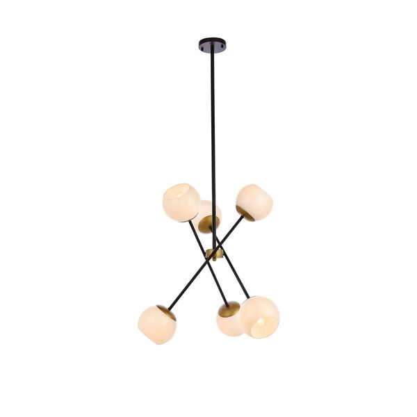 Axl Black and Brass Six-Light Pendant with White Shade, image 1
