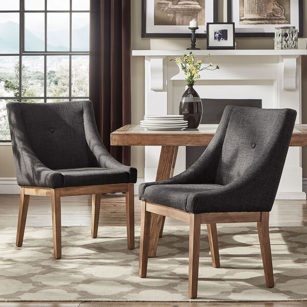 Century Dark Grey Linen Slope Arm Side Chair, Set of 2, image 1