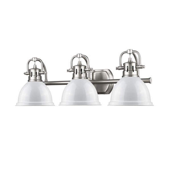 Quinn Pewter Three-Light Vanity Fixture with White Shade, image 3