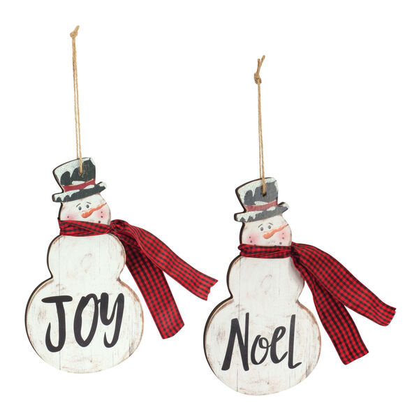 Red Joy and Noel Snowman Novelty Ornament, Set of Six, image 1