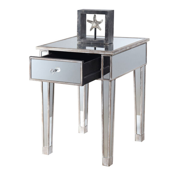 Gold Coast Mirrored End Table with Drawer in Weathered White, image 5