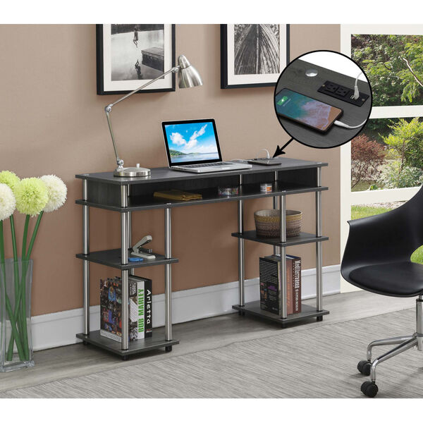 Designs2Go Charcoal Gray Student Desk with Charging Station, image 3