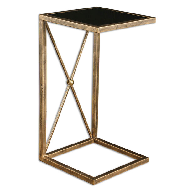 Zafina Gold Side Table With Black Tempered Glass Top, image 1
