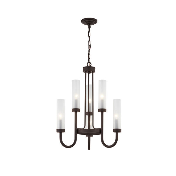 Anchor Dark Bronze Six-Light Chandelier with Clear Frosted Glass, image 1