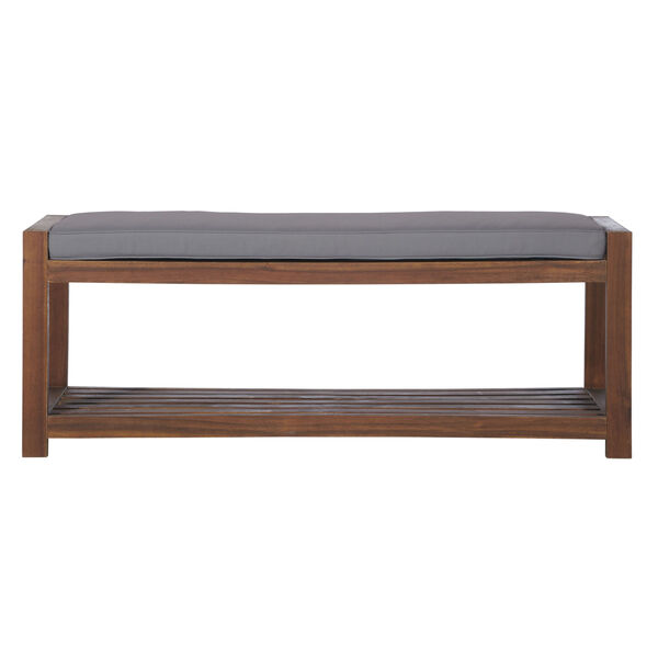 Dark Brown and Grey 48-Inch Patio Bench with Cushion, image 1