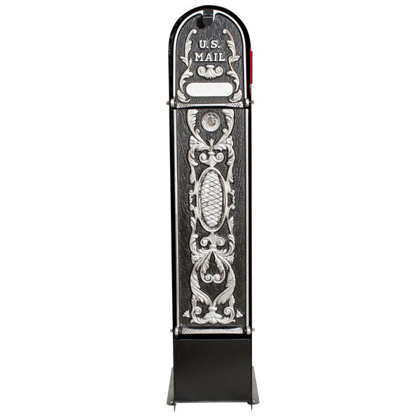 MailKeeper 100 Black and Silver 49-Inch Locking Column Mount Mailbox with Decorative Classic Design Front, image 1