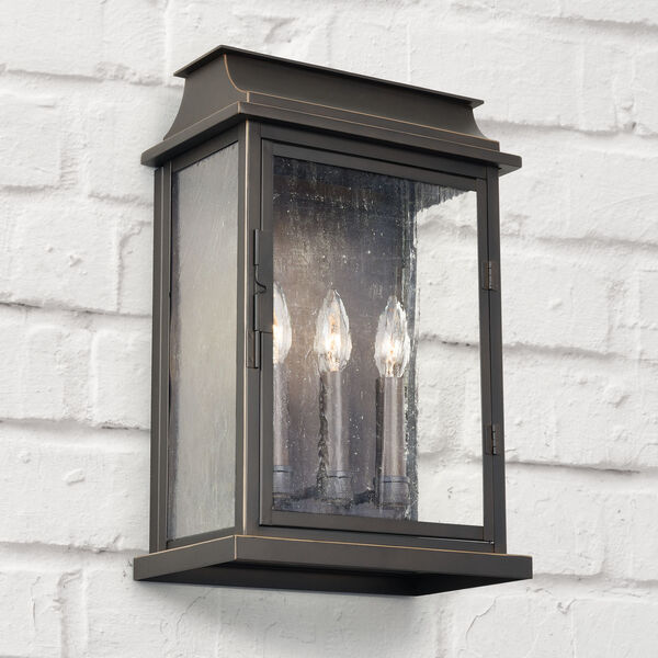 Bolton Oiled Bronze Three-Light Outdoor Wall Mount with Antiqued Glass, image 2