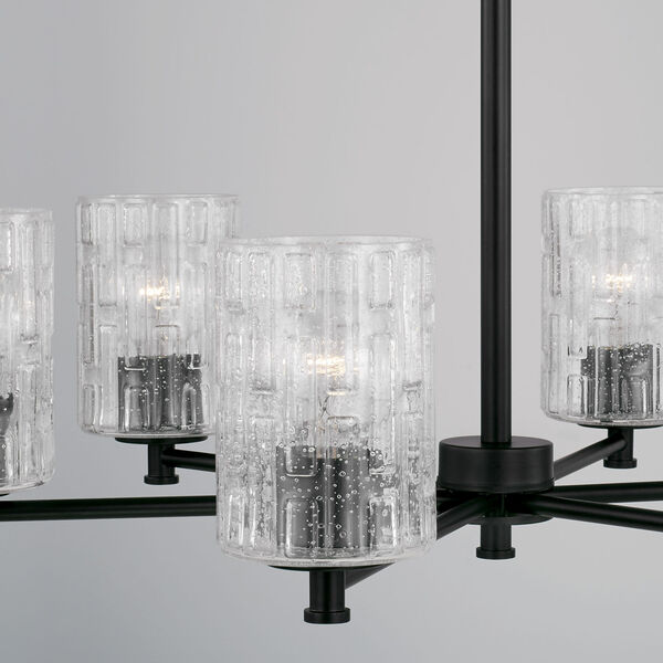 Emerson Matte Black Six-Light Chandelier with Embossed Seeded Glass, image 4