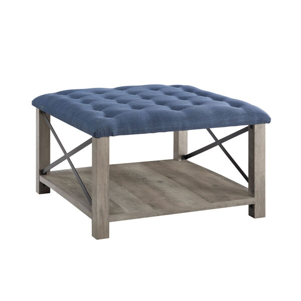Blue 30-Inch Tufted Ottoman, image 4