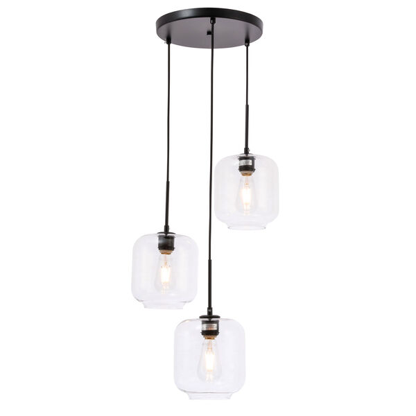 Collier Black 18-Inch Three-Light Pendant with Clear Glass, image 1