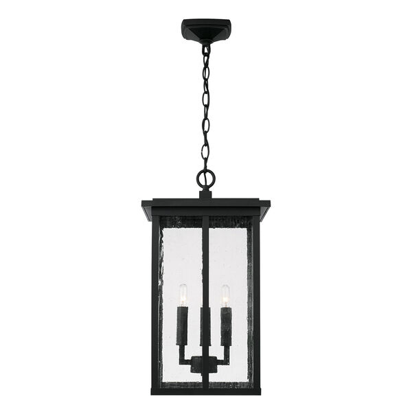 Barrett Black Four-Light Outdoor Hanging Lantern Pendant with Antiqued Glass, image 3