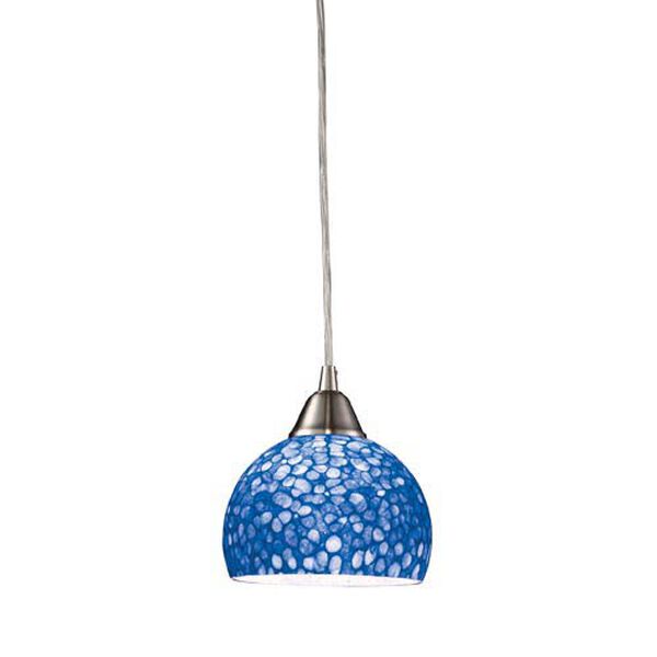 Cira Satin Nickel One-Light Pendant with Pebbled Blue Glass, image 1