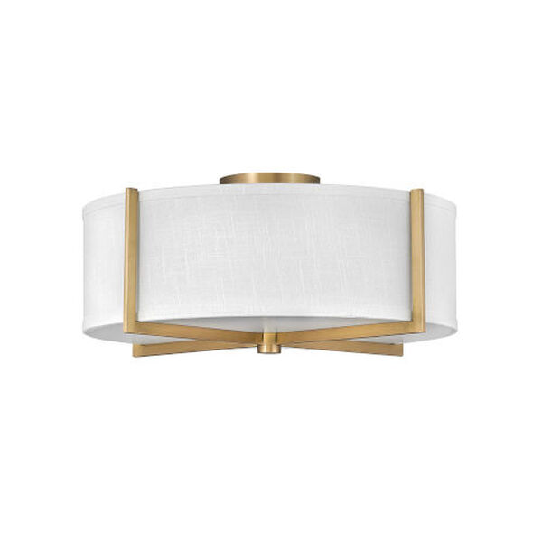 Axis Heritage Brass Three-Light LED Semi-Flush Mount with Off White Linen Shade, image 4